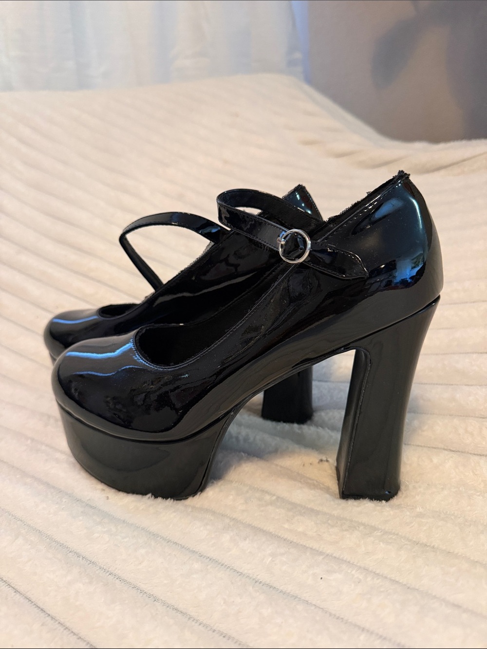 Sugar Thrillz Shiny Black Platform Mary Janes